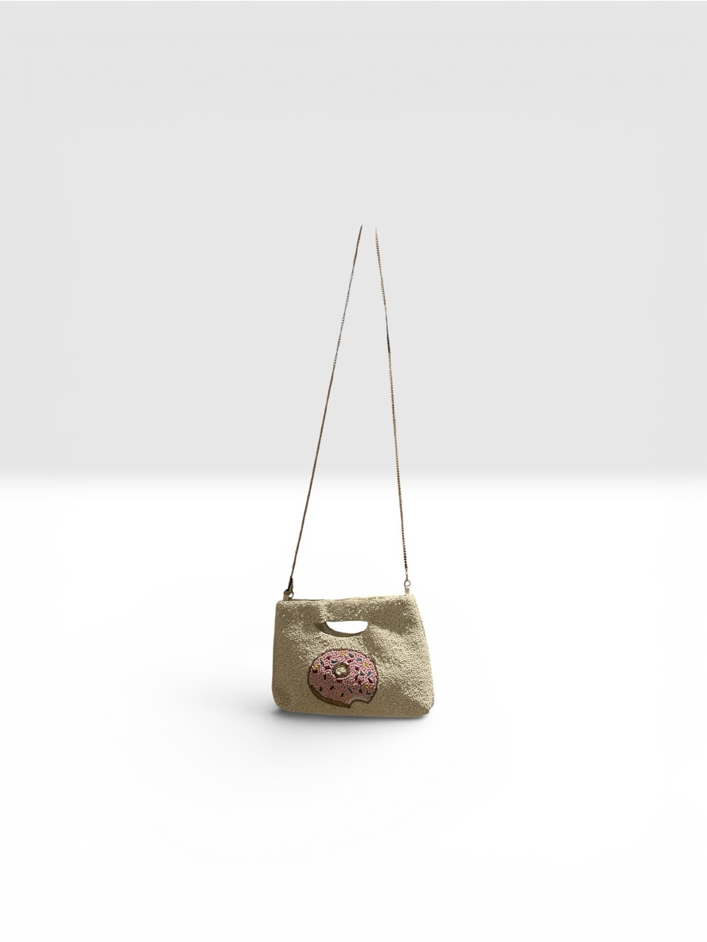 Rachel Zoe Beige Straw Crossbody with Pink Donut Accent